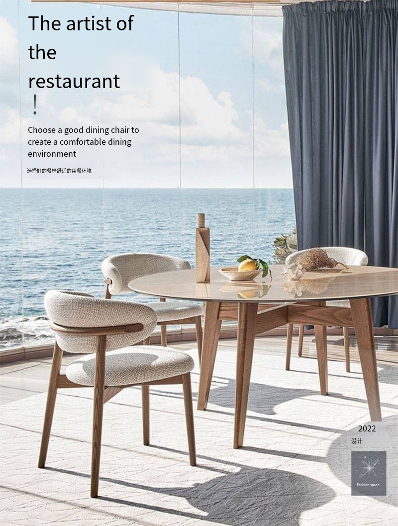 Iron Light Wood Dining Chairs Upholstered Fabric Modern Wood Dining Chairs