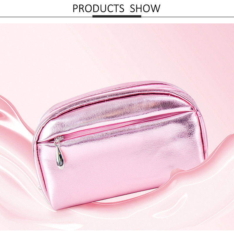 Small Pink Glitter PU Leather Wholesale Zipper Pink Shiny Makeup Bag