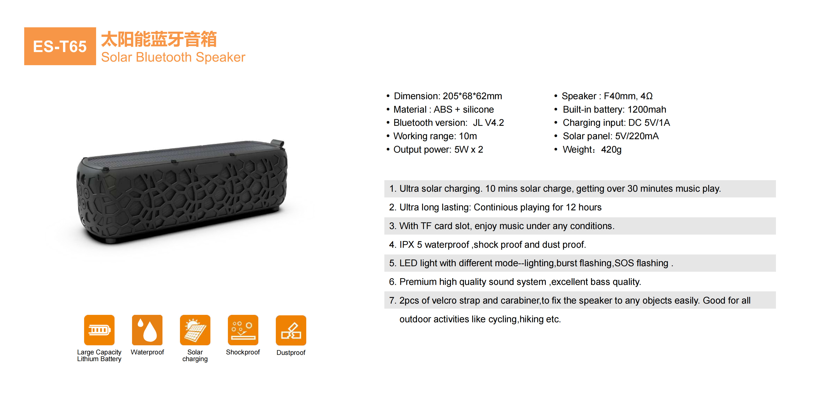 9W Solar Waterproof Bluetooth Speaker Power Bank | Best Manufacturers, Suppliers, Exporters, Importers, Buyers,