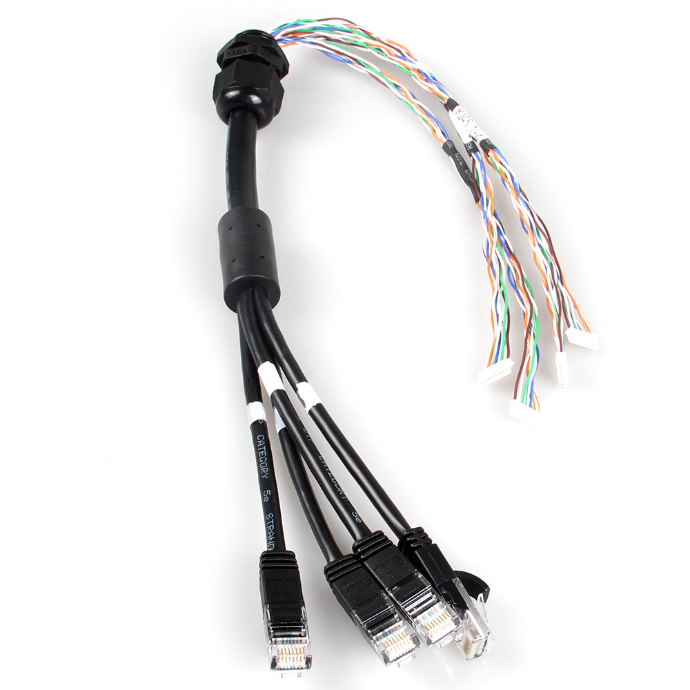 Waterproof 4 In 1 Cat 6a Ethernet Cable , 4 Branch Male RJ45 Cat6a Trunk Cable
