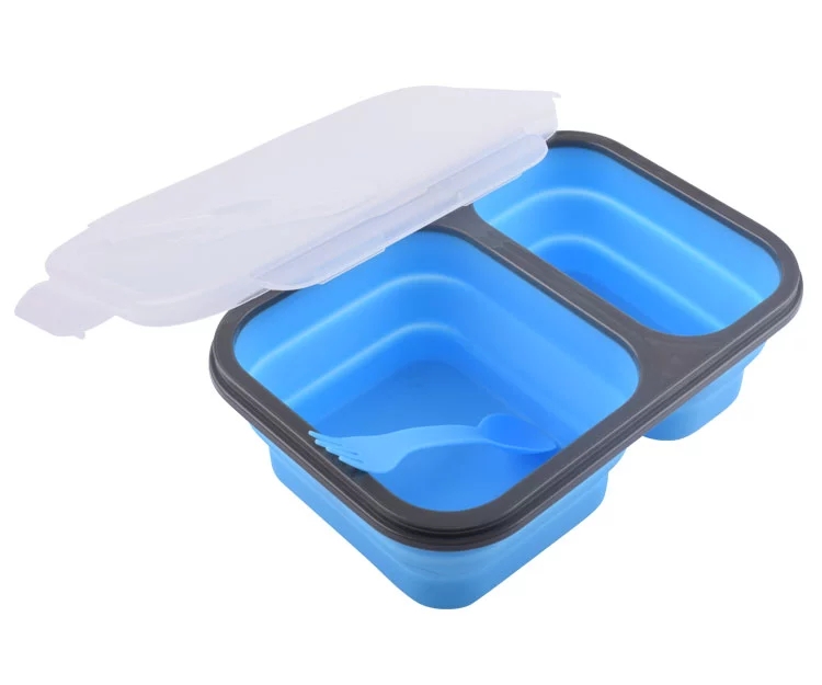2 Compartment Lunch Box Silicone Household Products Collapsible Lunch Containers