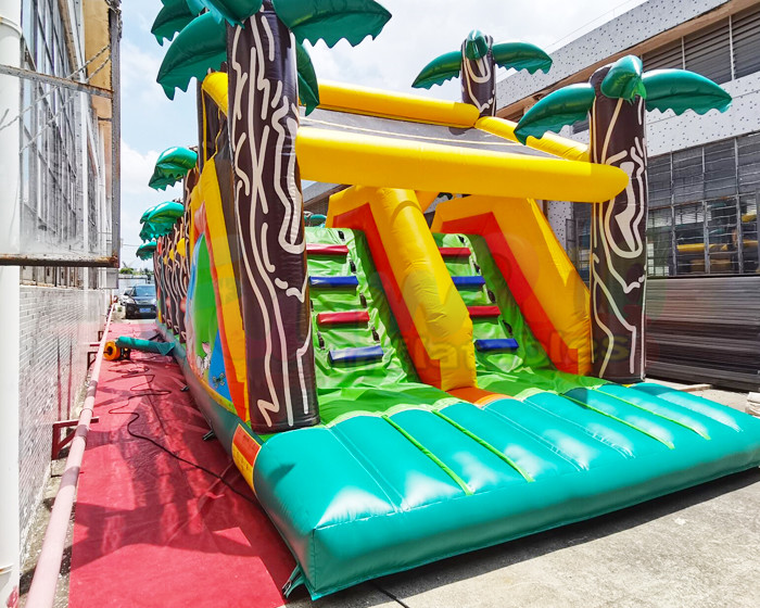 Long Palm Tree Bouncy Castle Inflatable Obstacle Course 13.2X4.7X3 M