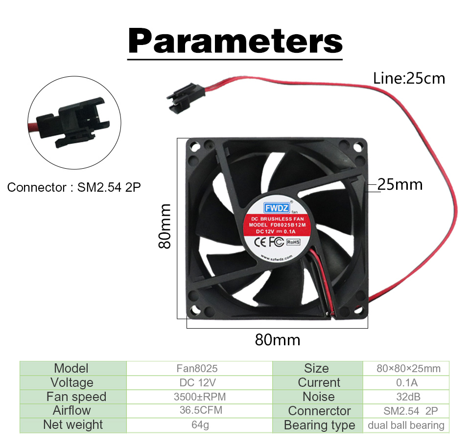 DC 12V Cooler Dc Brushless Fan 80mm Connerctor For Computer LED Chip