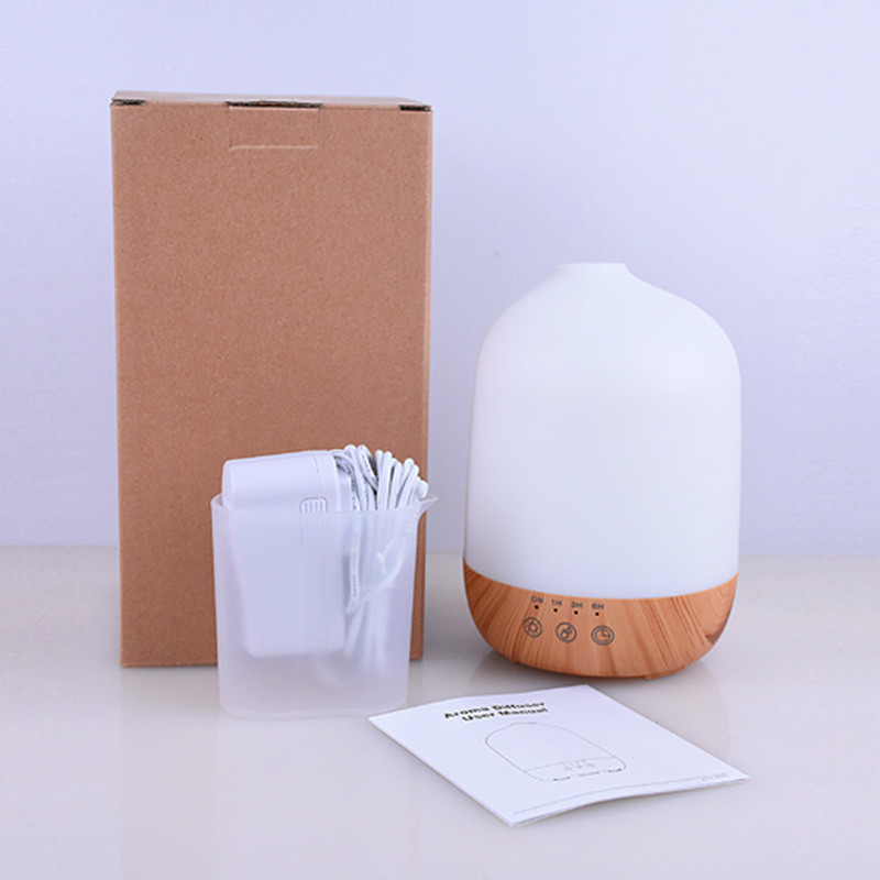 300ML Ultrasonic Wood Grain Aroma Diffuser with 7 Color Lights and 4 Timer,Auto Shut-off Function