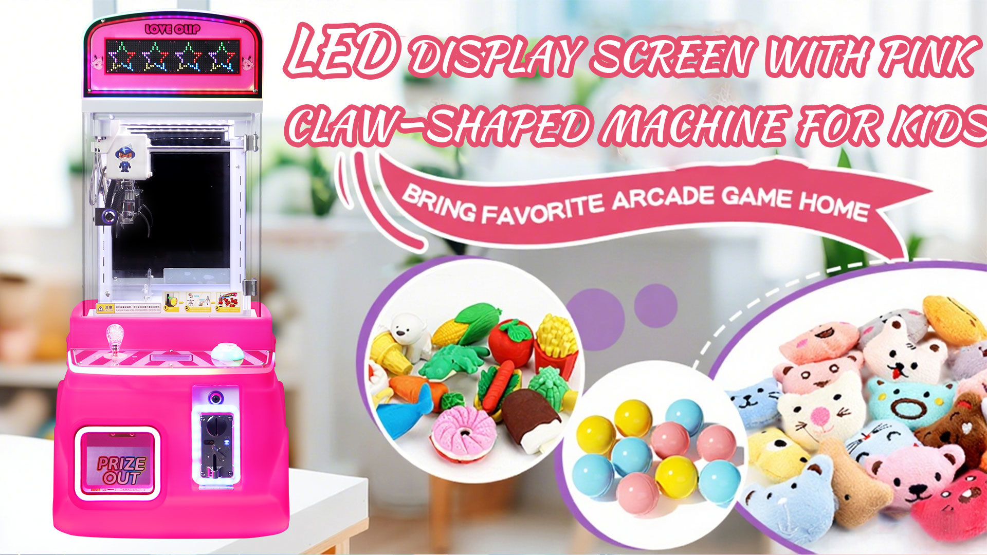 Pink Customized Mini Claws In Various Colors Coin-operated Plush Toy Arcade Game