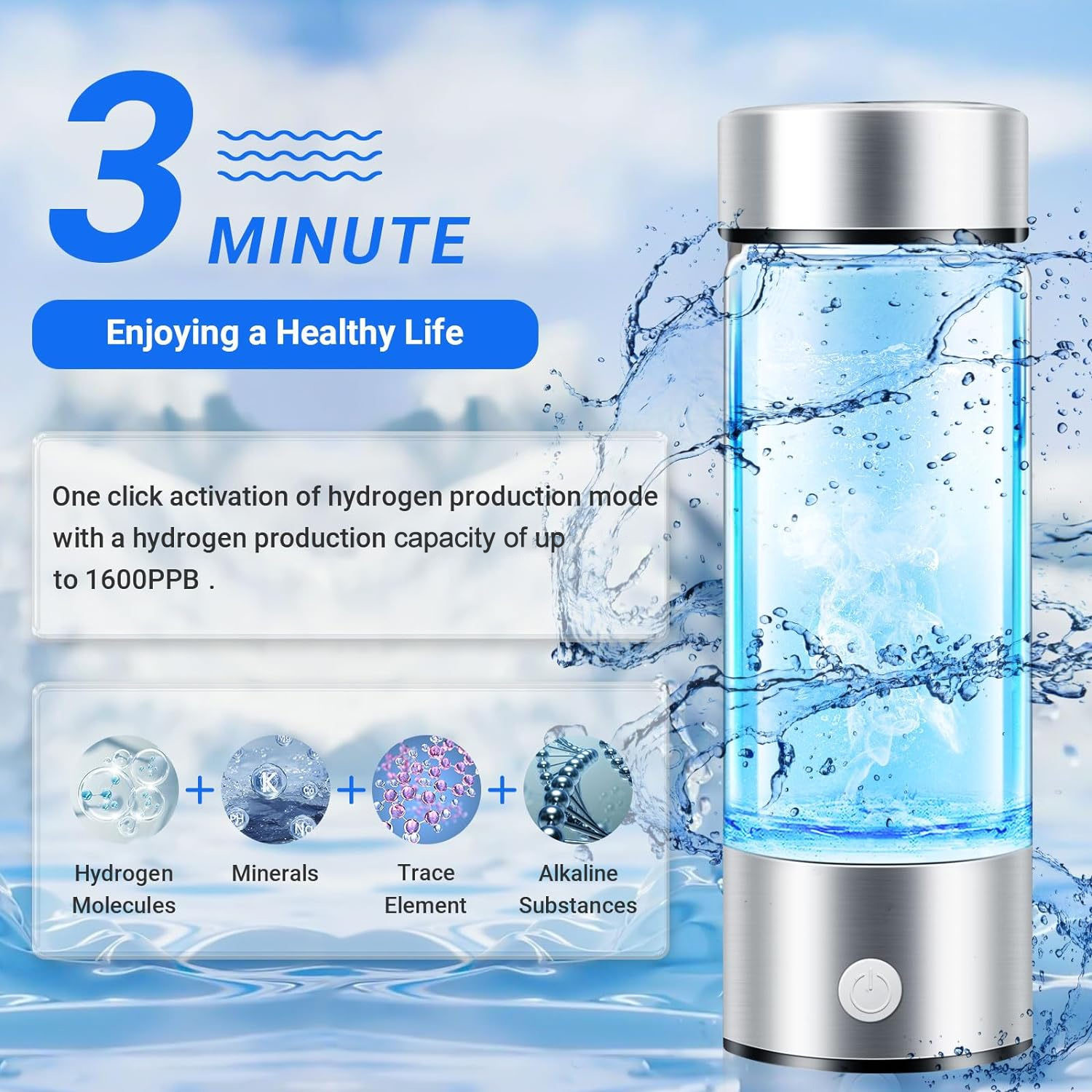 Wholesale Best Selling SPE PEM USB Rechargeable Portable H2 Rich Hydrogen Generator Glass Water Thermos Bottle