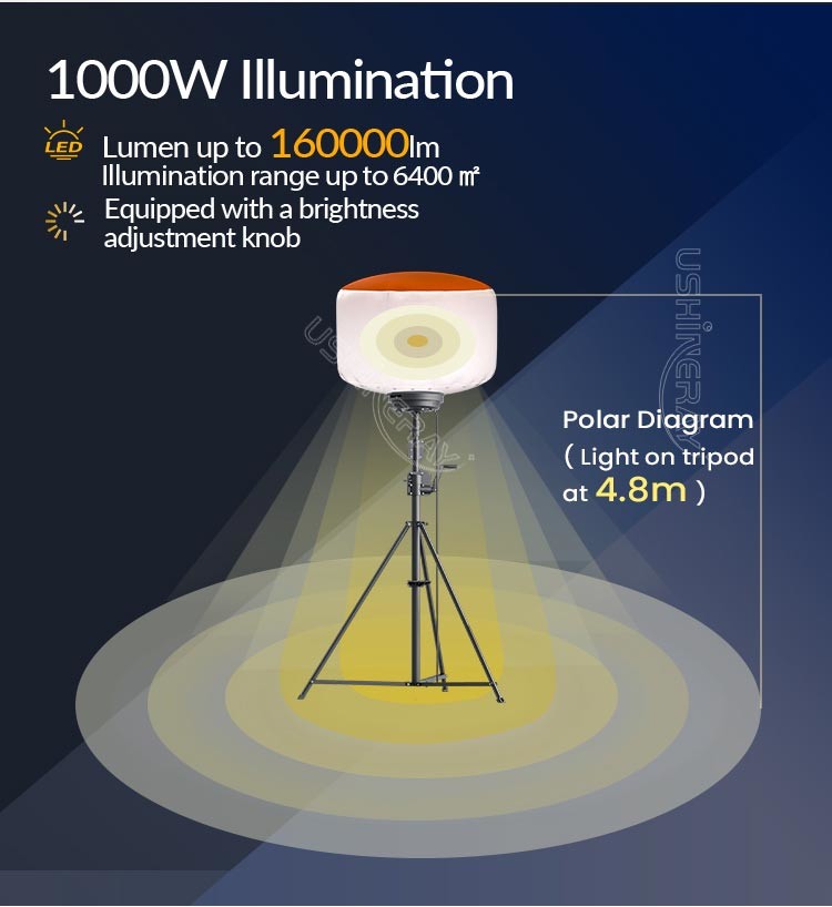 Events Telescopic Towable Light Tower 500W LED Balloon Mobile Light Tower For Big Events