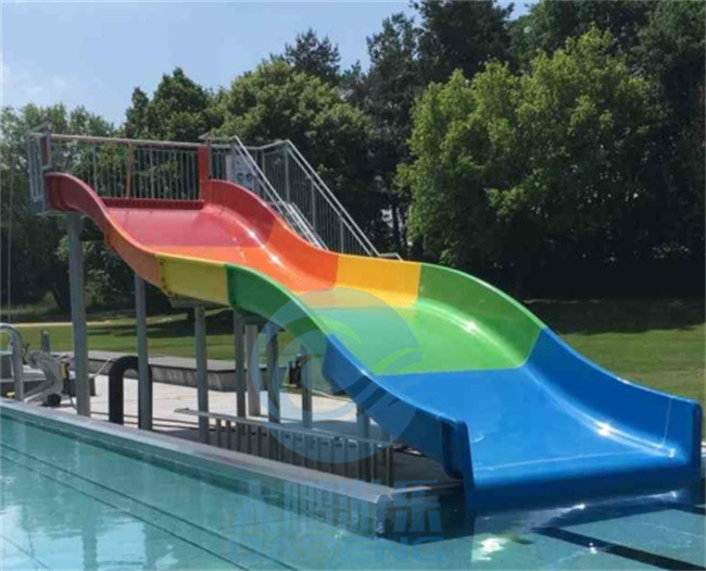 Children Rainbow Color Fiberglass Family Wide Slide For Aqua Park