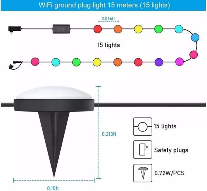15 Bulbs 10m RGB Other LED Lights Lawn Light Post Tuya APP Control