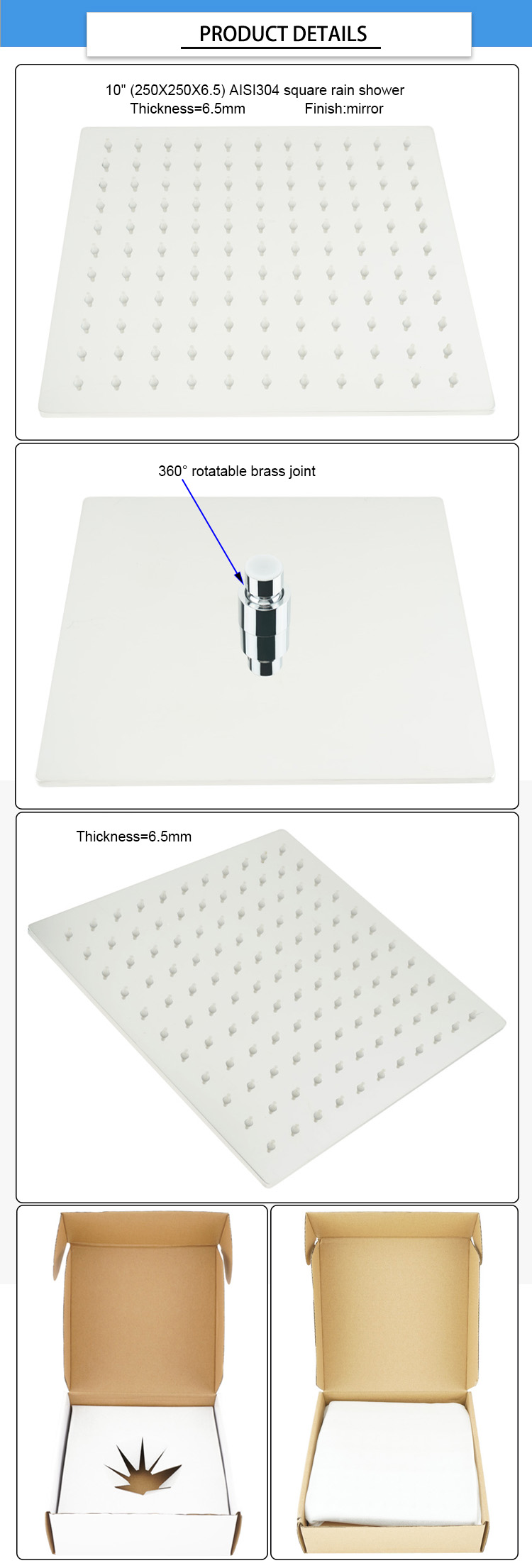 Wall Mounted 10inch AISI304 Bathroom Rain Shower Heads