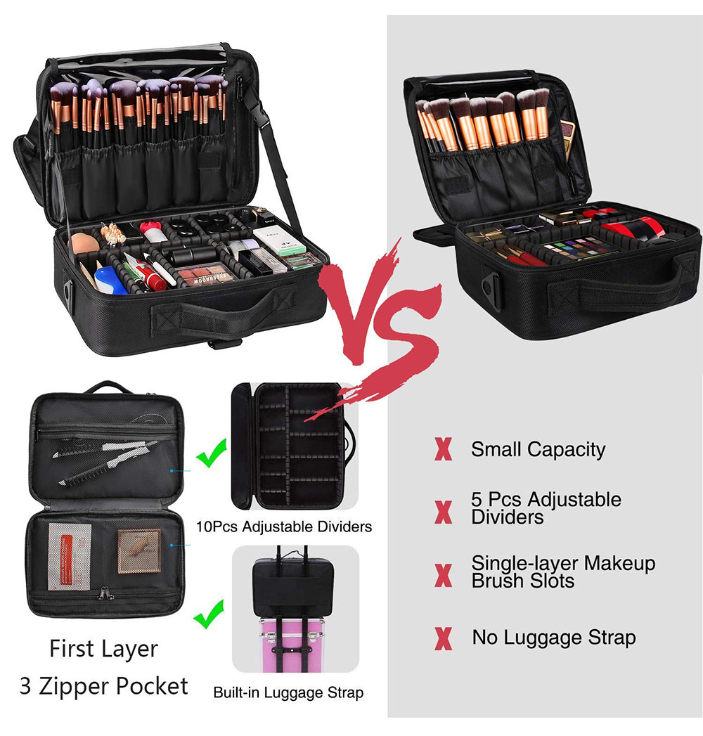 Multifunction Nylon Large Cosmetic Case With Adjustable Dividers