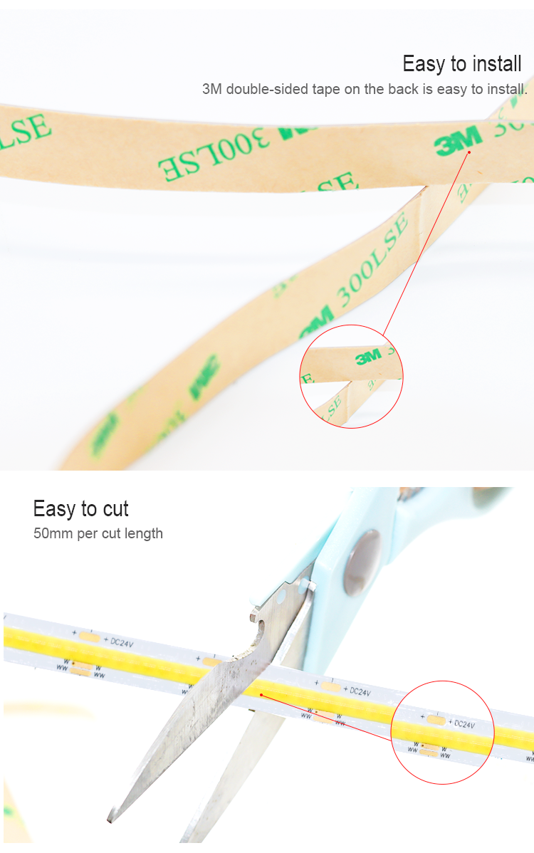 608LED Dimmable Cob Led Strip 10mm 5m Led Strip Lights With Adhesive Backing