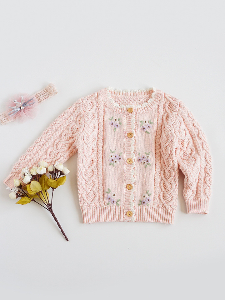 2023 spring and autumn hot sale sweet and lovely solid girls knitted sweater cardigans