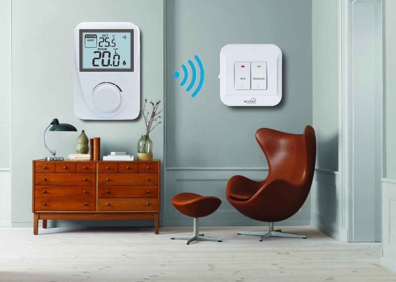 Non - programmable White Color Wireless RF Room Thermostat For Heating Control