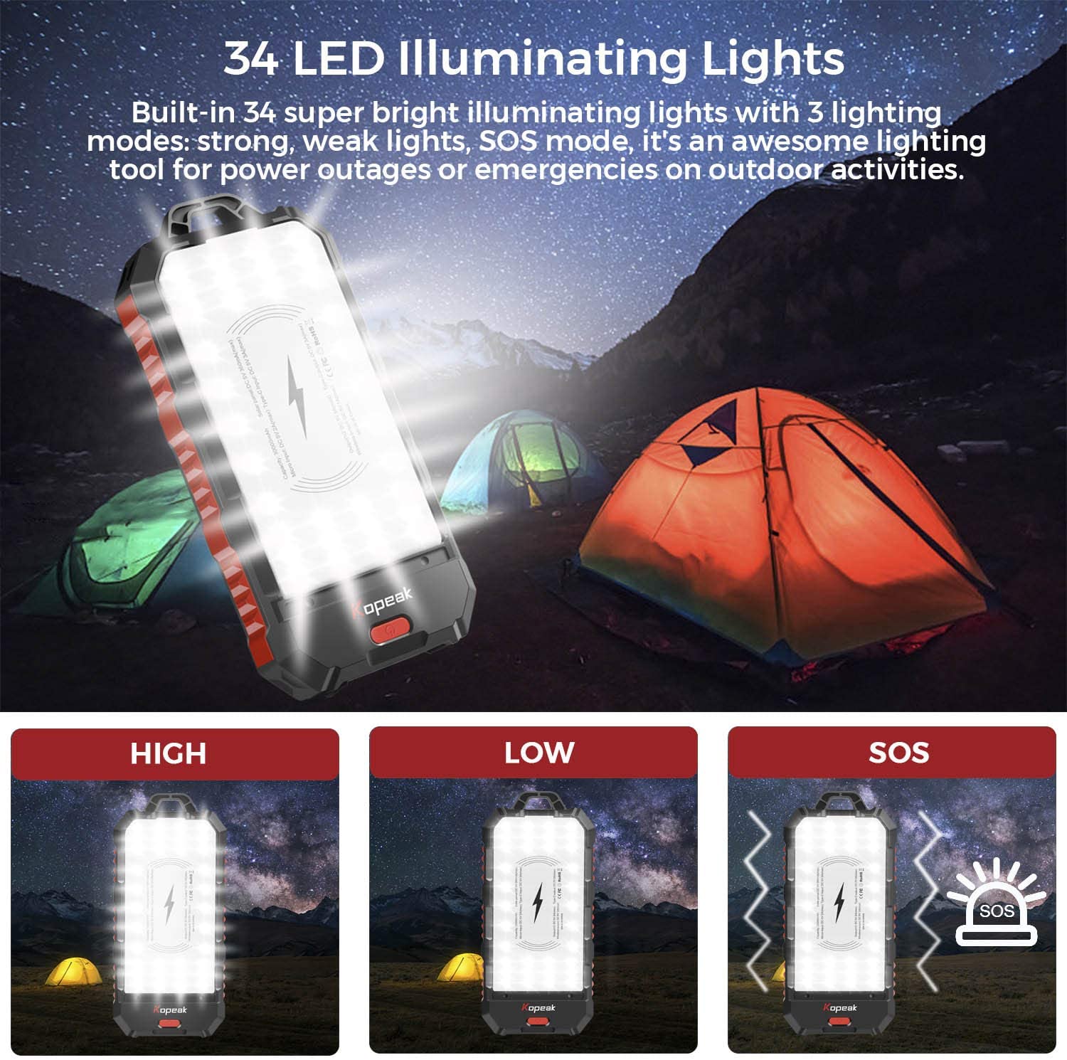 ABS PC Outdoor Wireless 30000mAh Solar Power Bank With Solar Panel