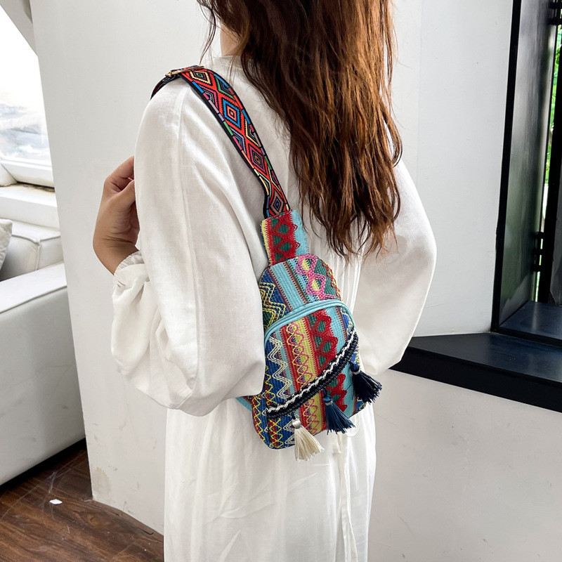 NEW CHINESE FASHION SINGLE SHOULDER CROSSBODY BAG NET RED SIMPLE ETHNIC STYLE SMALL BAG TEXTURE CHEST BAG WOMEN'S BAG