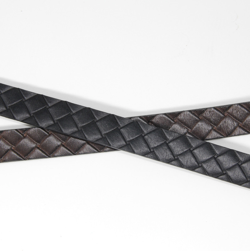 Ladies Genuine Leather Skinny Belt Embossing Fake Braiding Pattern