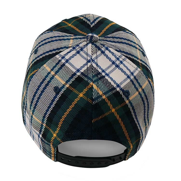 Fashion Checked Six Panel Plaid Baseball Hat / Unisex Baseball Caps With Custom Buckle