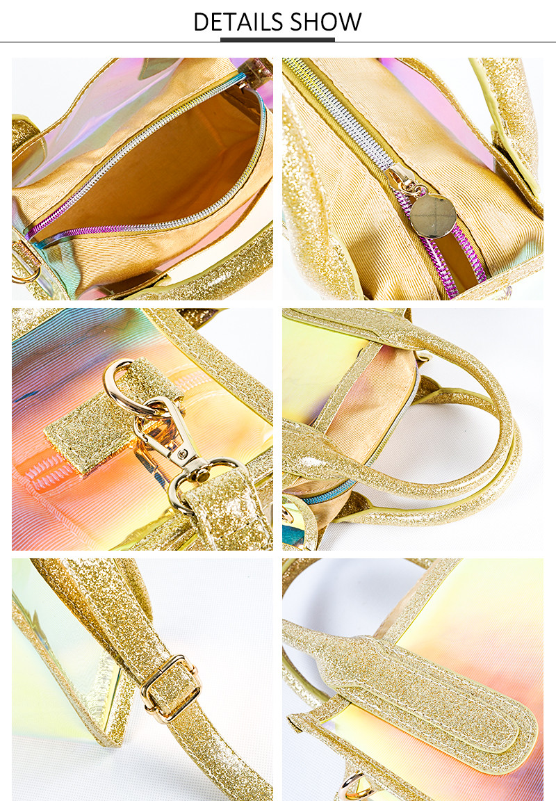 Transparent Iridescent Reusable Waterproof PVC Tote Bag