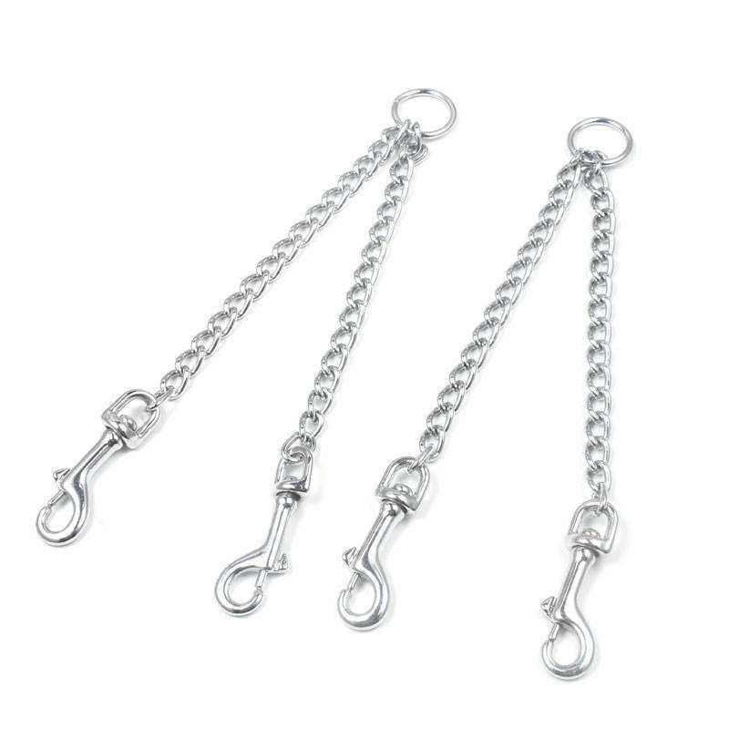 2 Way leash chain Dog Lead Metal Pets Choke Chain Heavy Duty Style Chrome Plated chain