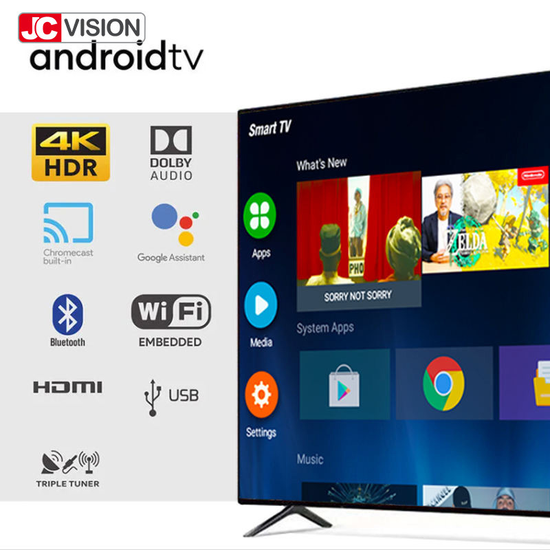 JCVISION 75 Inch 4K Crystal UHD HDR 2060P LED Smart TV Television 65 Inch 32 Inch Smart With Wifi