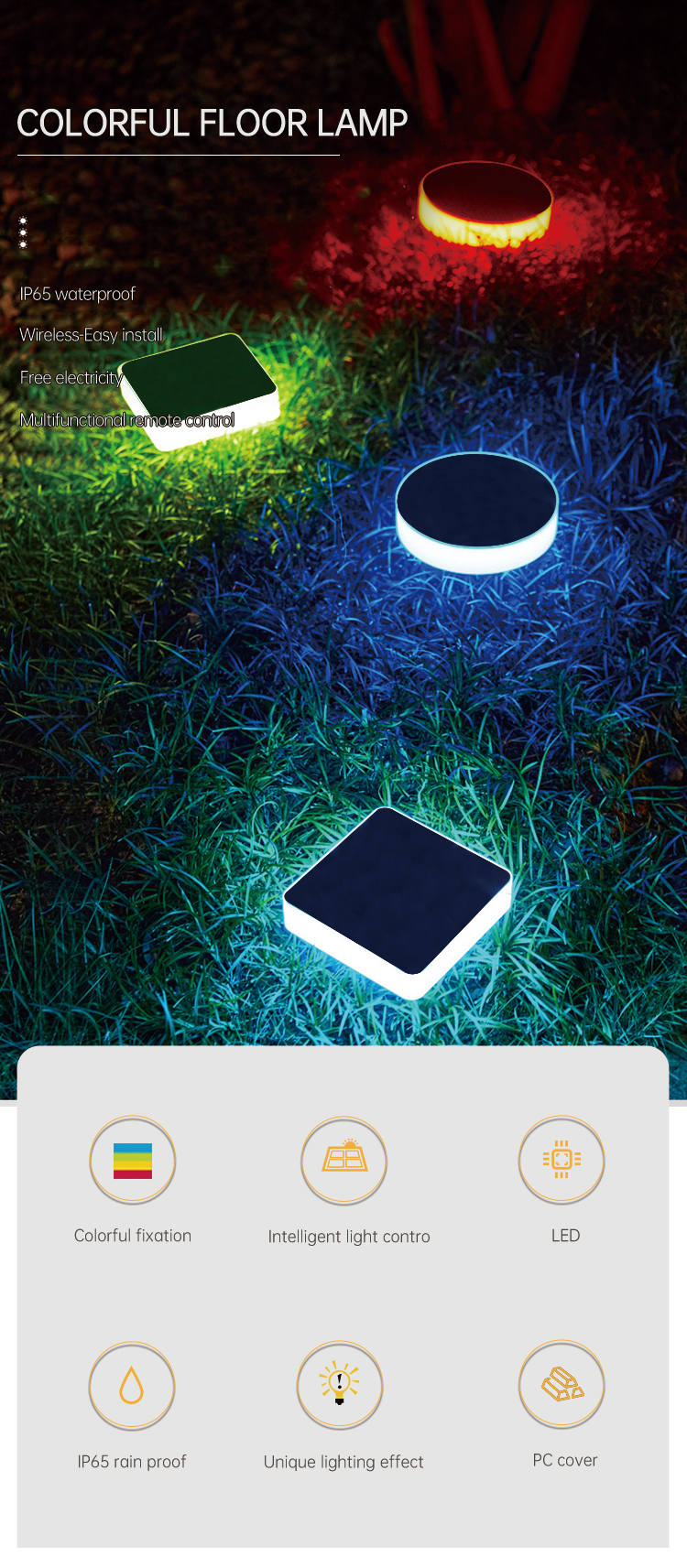 RoHS Certified RGB Outdoor LED Solar Pathway Lights 1.5W 80LM Magnetic Switch Control