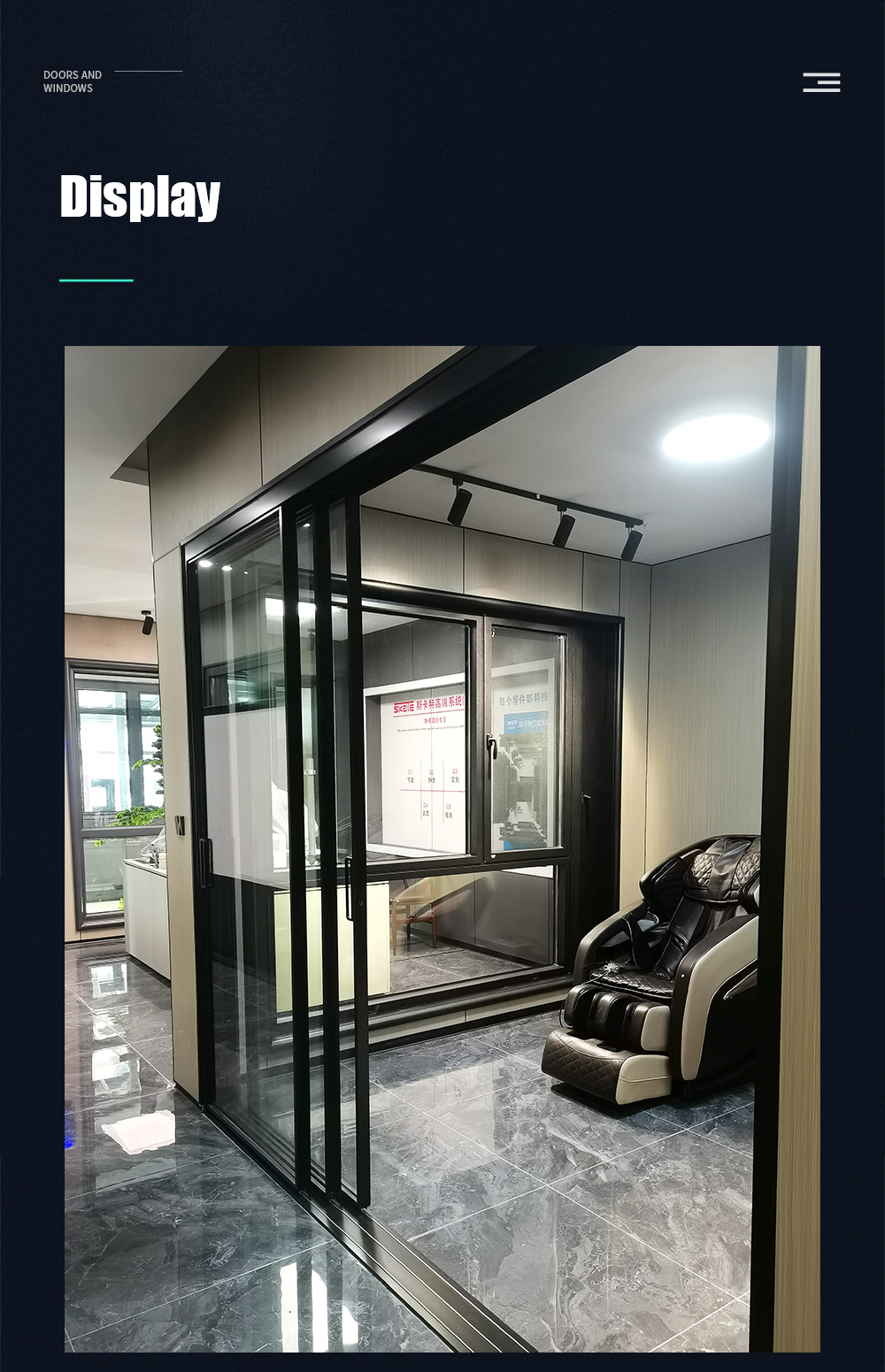 Waterproof SKATE large scale aluminium sliding door with wide frame and double glazed