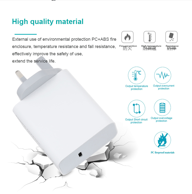 Uk Plug Fast Type C Mobile Phone Wall Charger 5V 9V 12V 3A 15V 2.6A PD 36W 45W
