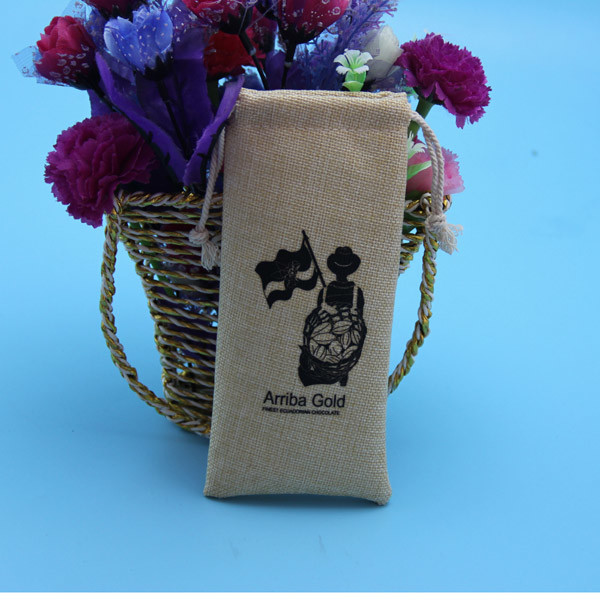 Hand Made Printed Jute Drawstring Bag Wear Resistant For Christmas Gift Packing