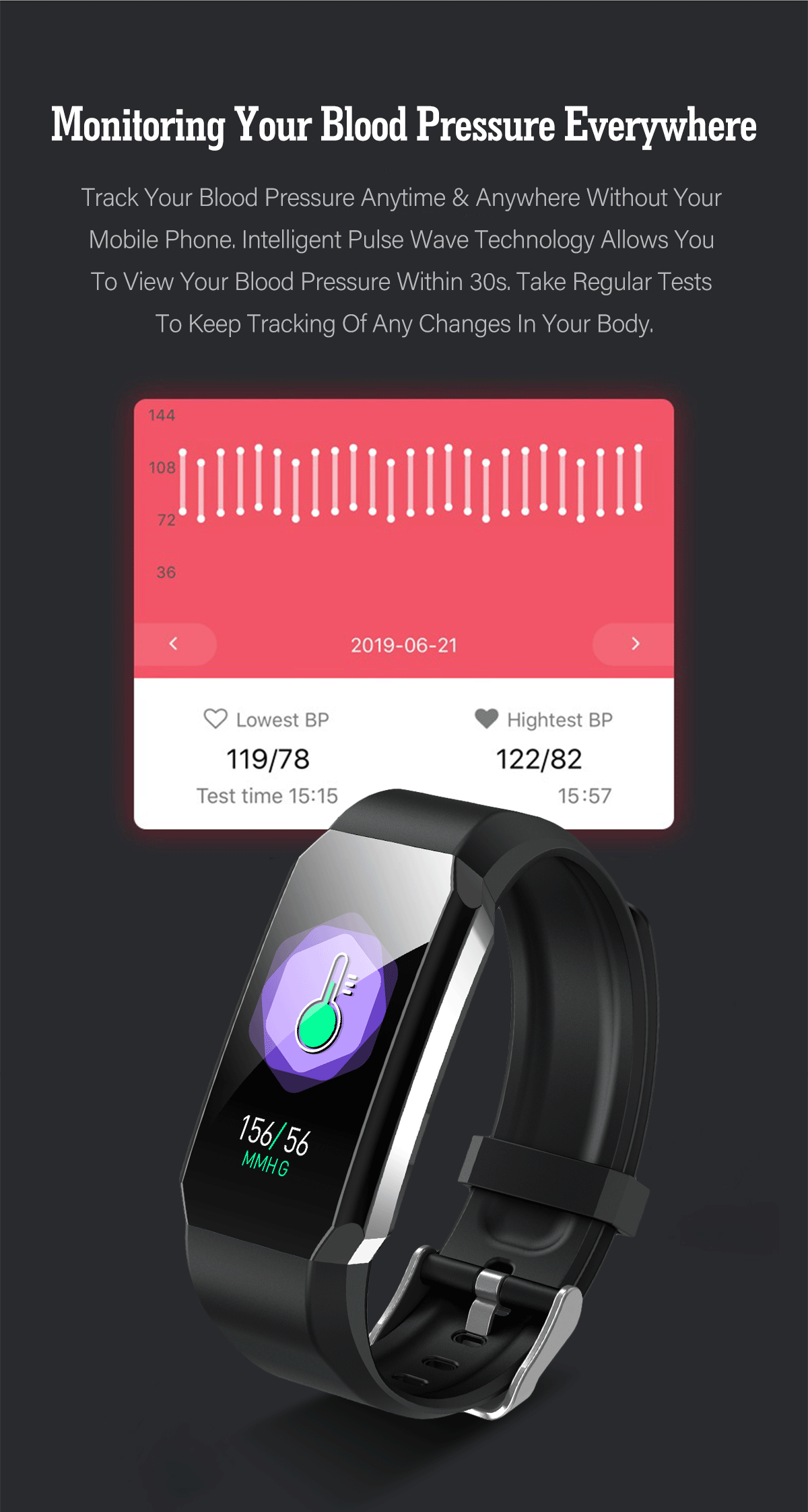 105mAH Battery Full Touch Smartwatch IP67 health tracking bracelet