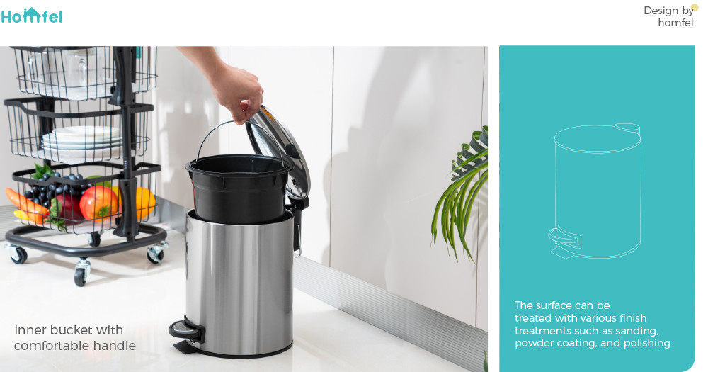 Household Foot Pedal Stainless Steel Trash Bin with Rolling Cover 3L 5L 8L 12L 20L 30L