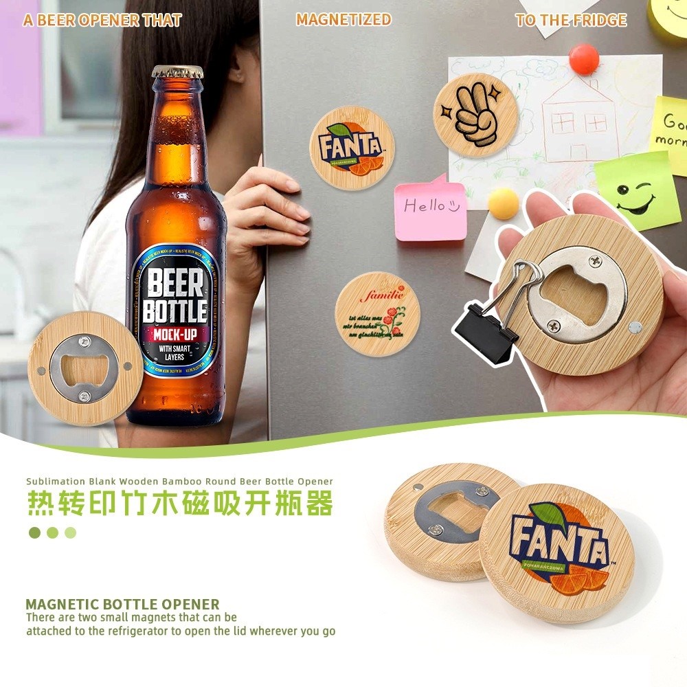 Blank Round Sublimation Wooden Beer Bottle Opener With Magnetic