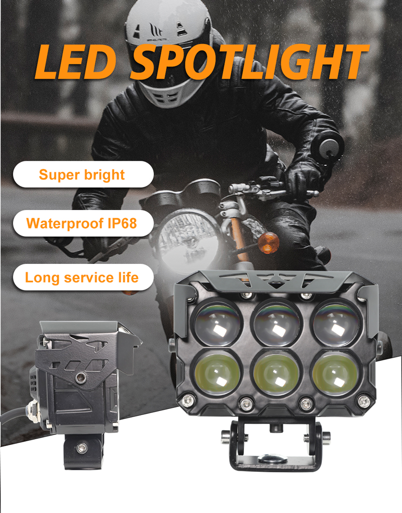 Super Bright 6 Lens White Yellow Dual Color Motorcycle Driving LED Light