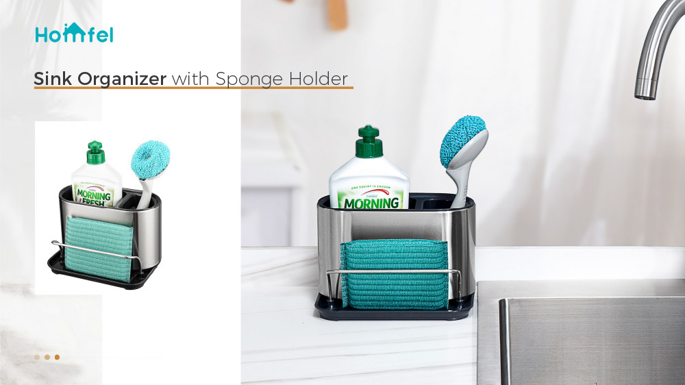 Kitchen Sink Tidy Caddy Sink Organizer With Sponge Holder Stainless Steel