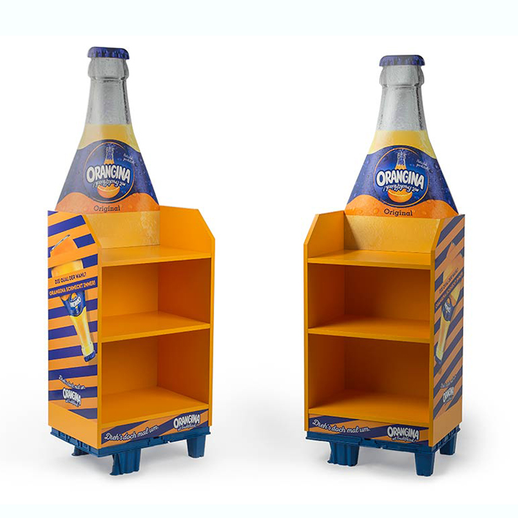 Floorstanding Wooden Display Stand Beverage Tea Drink Display Shelf For Grocery