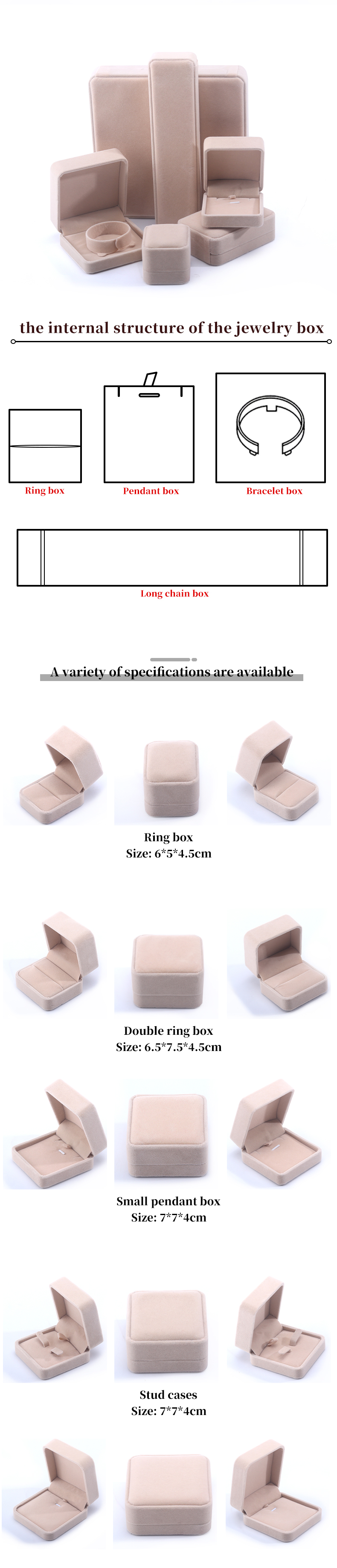 Wholesale manufacturing hign end Jewellery Box packaging Personalized Custom logo Luxury Necklace Bracelet Earring Ring Packaging Velvet Beige Jewelry