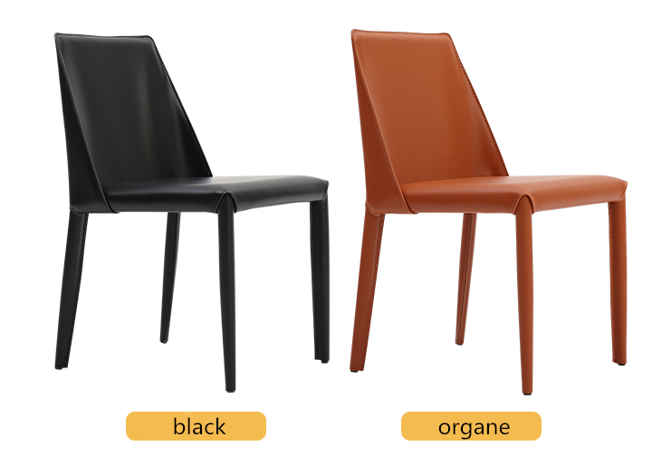 Black Minimalist Dining Chair Saddle Brown Leather Dining Chairs 50cm Seat Height