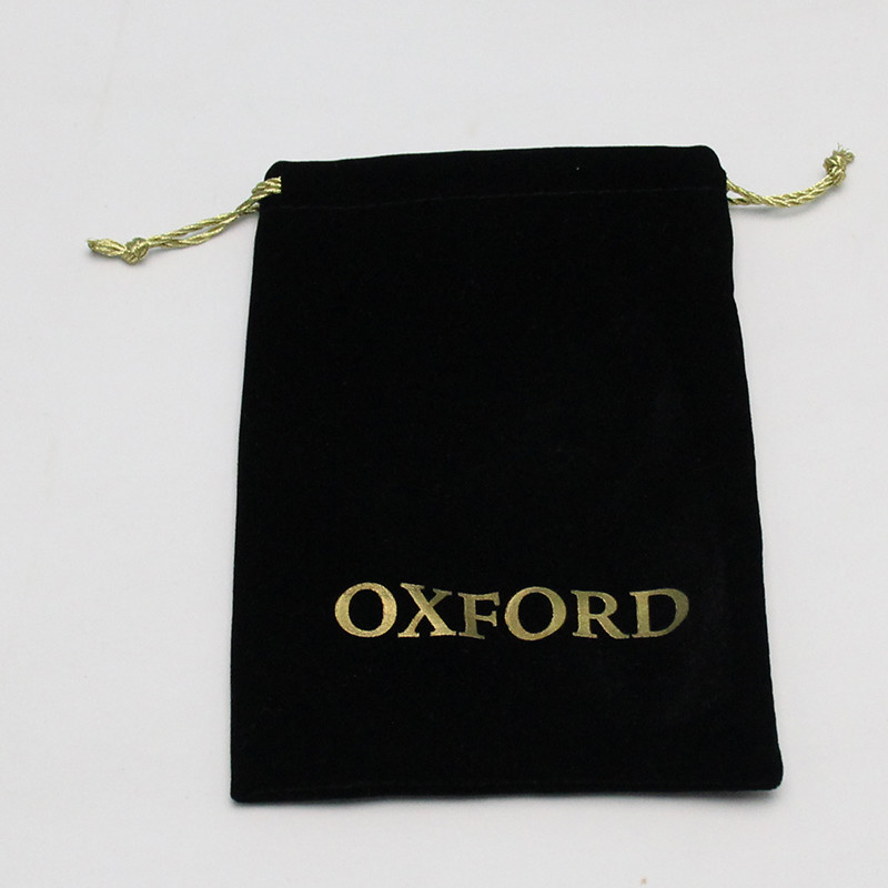 Black Velvet drawstring jewelry bags with customized Gold logo printing