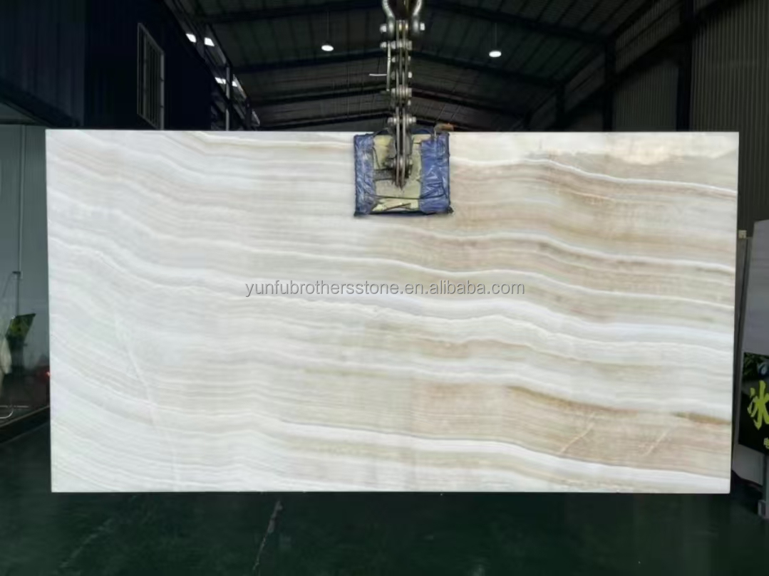Polished Backlit Onyx Wall Panels and Countertop in Modern White Stone Form Big Slab