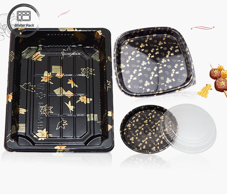 Black Disposable Sushi Containers with Anti Fog Lid Eco Friendly Plastic Round & Square