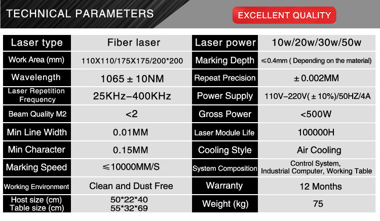 20W fiber laser engraving marking machine for metal and plastic