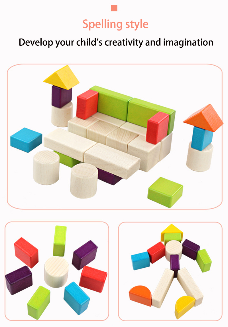 Big 15cm Castle Wooden Building Blocks Toy Stacking 30 Pieces