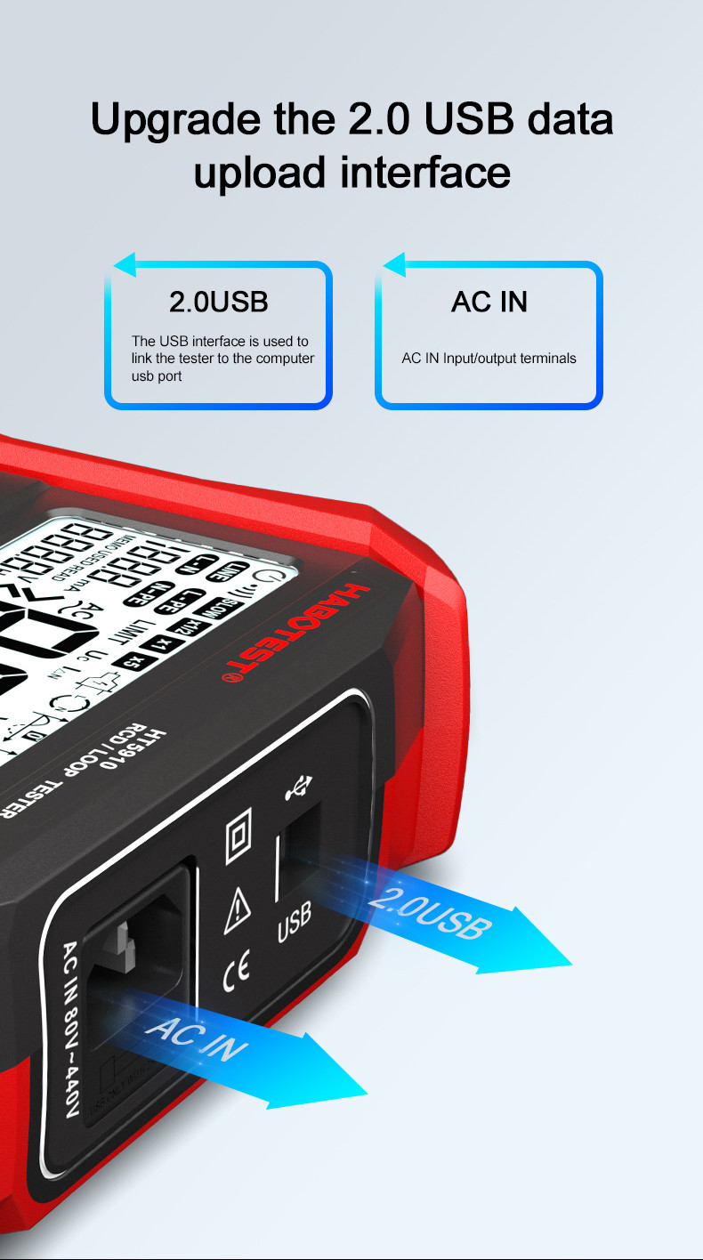 HT5910 Leakage Switch Tester LCD Digital Resistance Meter RCD/Loop Tester 1000 Data Storage Voltmeter Megohmmeter