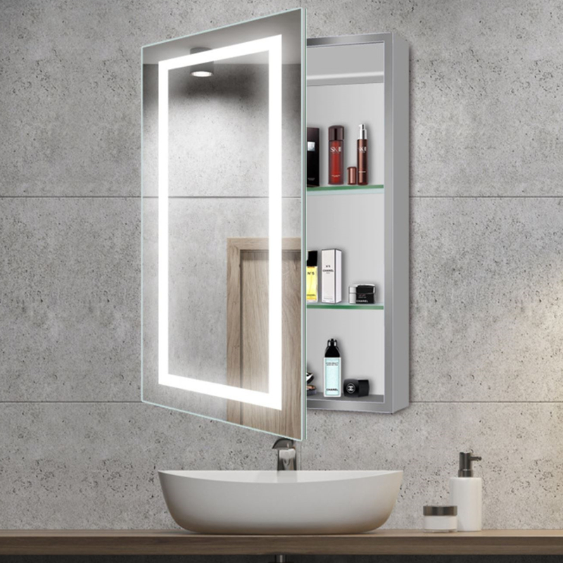 Motion Sensor Rectangle LED Clock Medicine Cabinet Private Label for Bedroom Dressing
