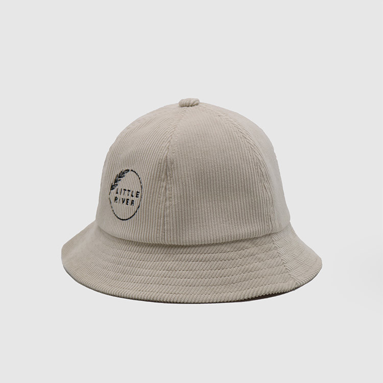 Latest Fashion Daily Cartoon Embroidery Cotton Fisherman Hat Outdoor Sun Protection Beige Corduroy Bucket Hat