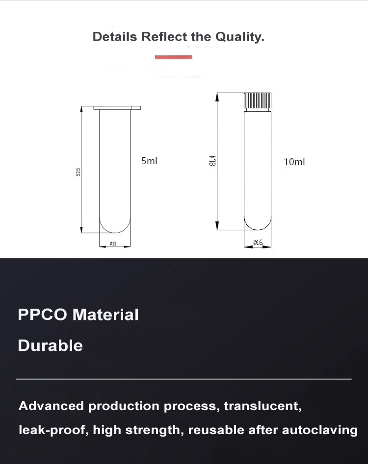 High Speed Medical Supplies 10ml Round Bottom Test Tube with PPCO Material and Cap