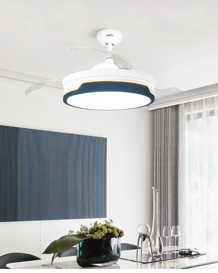 Retractable Ceiling Fan for Bedroom No Noise Warm Light 1stshine LED Folding Metal Body