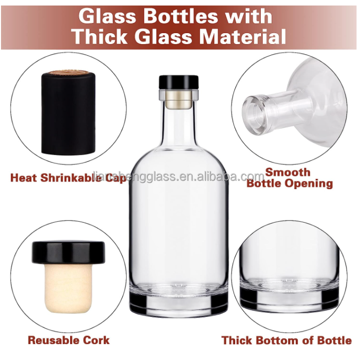 Glass Bottles for Customized Design Liquor Vodka 500ml 750ml Spirit Whisky Brandy