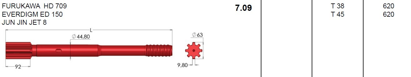 T45 Length 620mm Drilling Rig Tools Threaded Shank Adapter