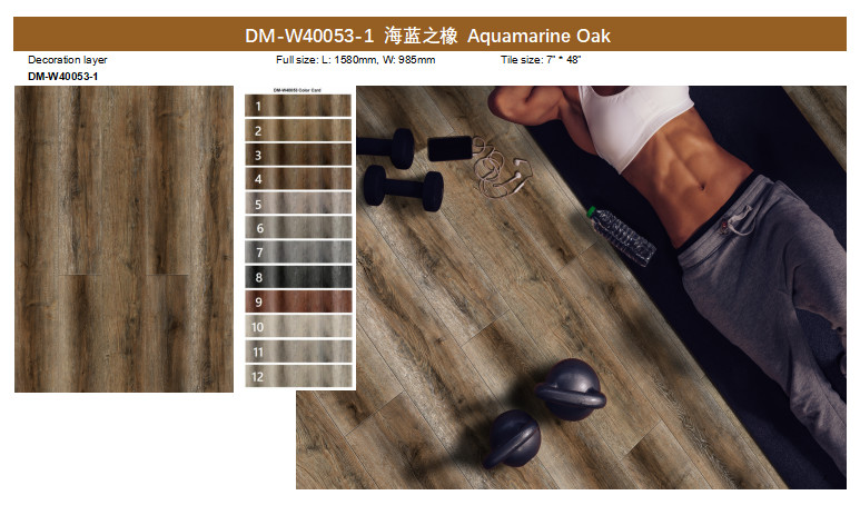 Eco Friendly SPC Rigid Core Vinyl Flooring 0.4mm Aquamarine Oak Unilin Click GKBM DM-W40053